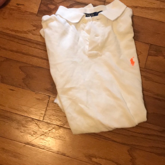 white polo shirt with orange horse